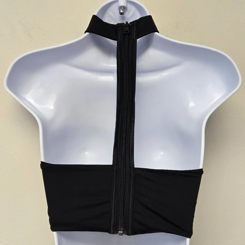Onia Laura Zip Choker Bikini Top Jet Black S